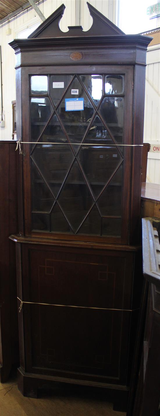 Edwardian inlaid mahogany standing glazed corner cabinet